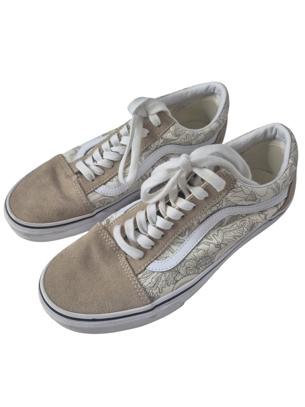 Vans Beige and White Floral Old Skool Sneakers